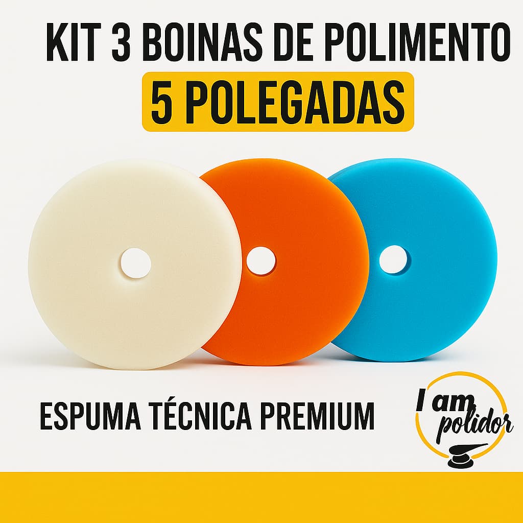 Kit 3 Boinas 5" com Velcro  - Corte, Refino e Lustro - Espuma Premium  Para Polimento Automotivo
