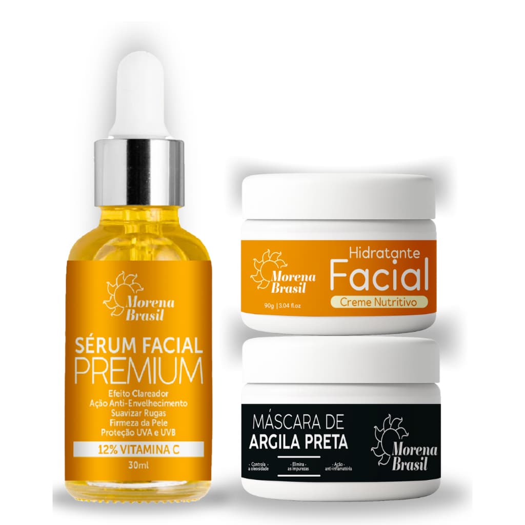 💛 Kit 3 em 1 ☀️ – Sérum Vitamina C, Creme Nutritivo e Máscara de Argila Preta | Cuidados Intensivos 🖤