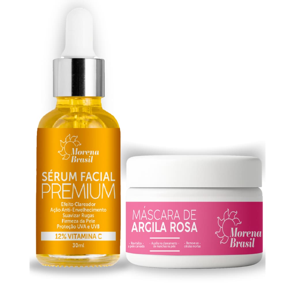 💛 Kit Skin Care Morena Brasil - Sérum Vitamina C + Argila Rosa 🌹 Ação Anti-envelhecimento & Anti Acne! 💖