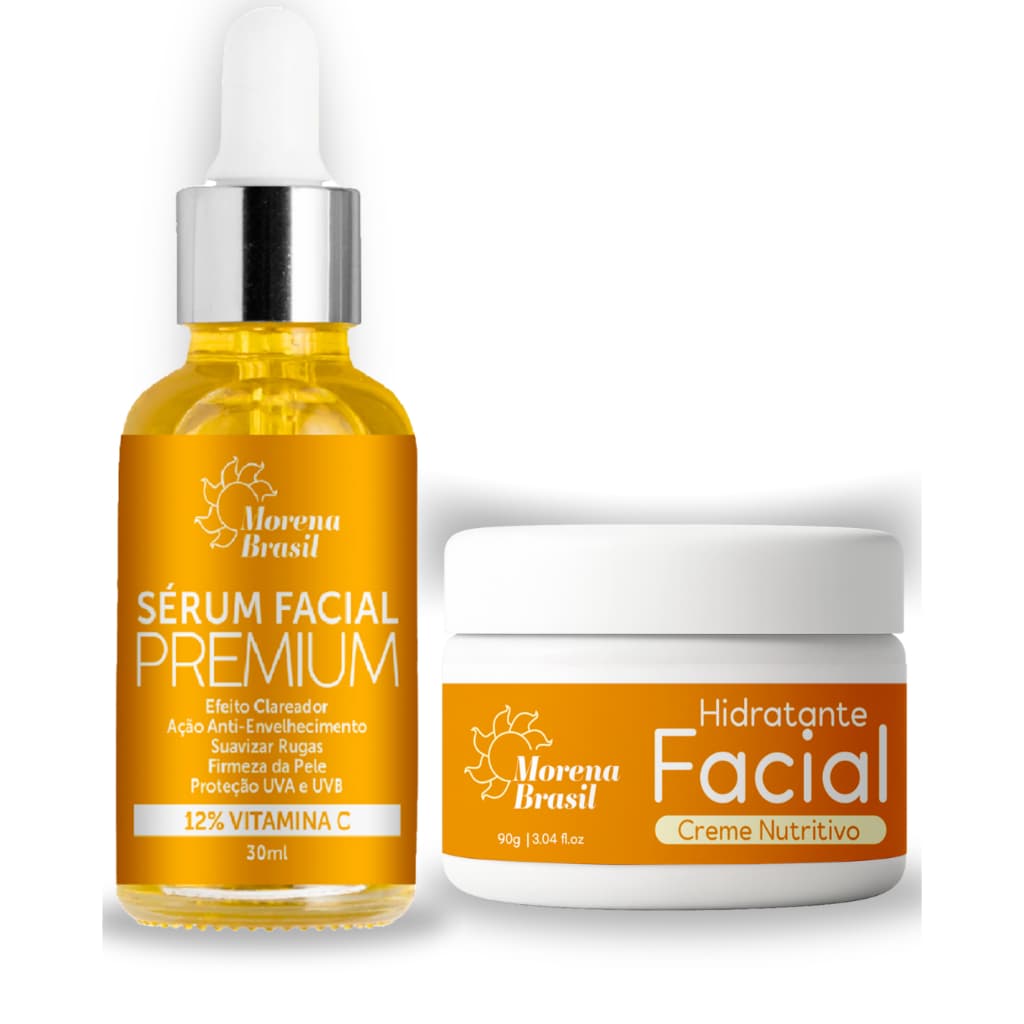 Kit Skin Care Completo – Sérum Facial Vitamina C + Creme Facial - Reduz Linhas Finas & Rugas
