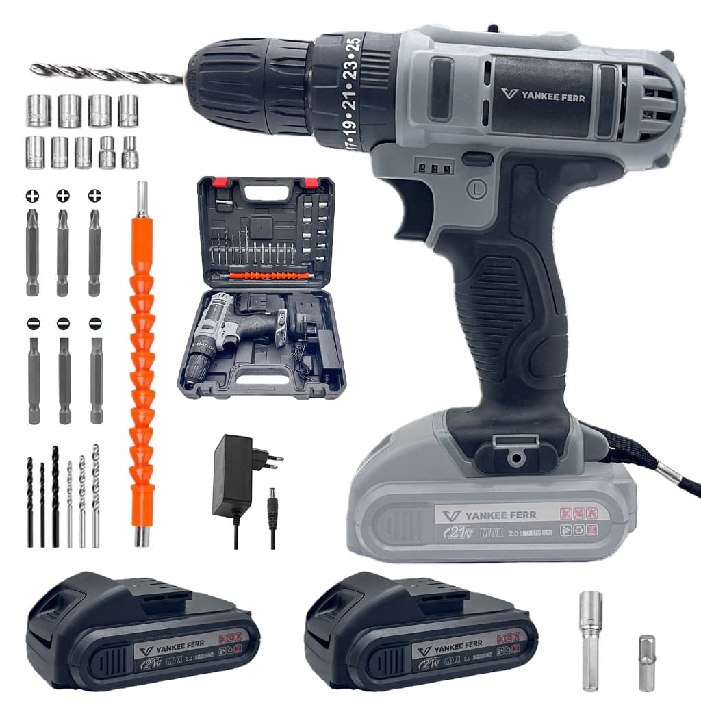 Kit 2 em 1 Parafusadeira Furadeira Sem Fio Impacto 85N.M Com 2 Baterias 21V Maleta e Acessórios Completo