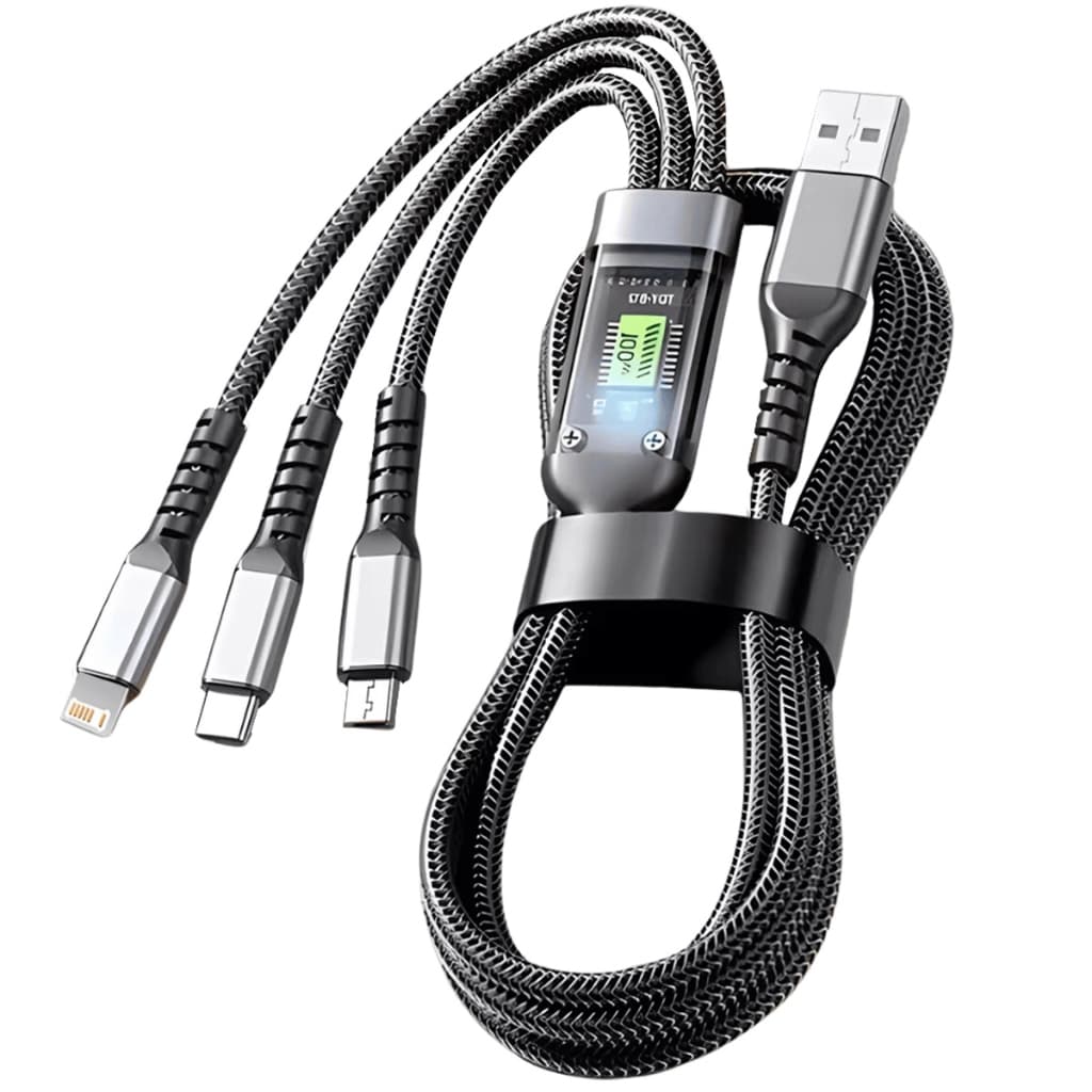 Cabo 3 em 1 Carregador Turbo 100W Tipo C Micro USB Lightning Carregamento Rápido