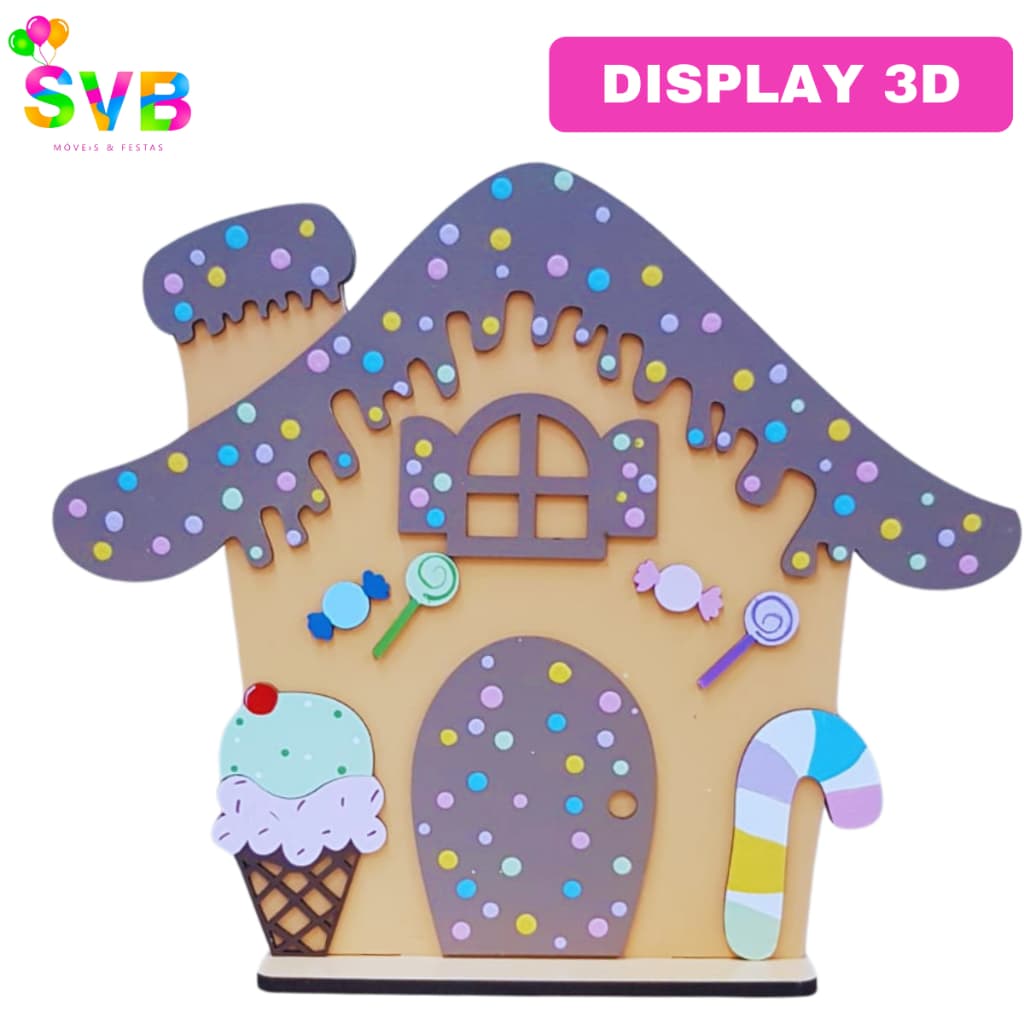 Enfeite Casinha Confeitaria Display 3D Decorativo Mdf Centro de Mesa SVB MÓVEIS E FESTAS