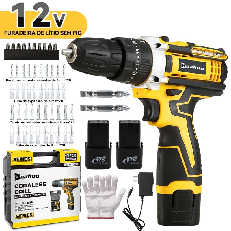 Furadeira Parafusadeira 12V 2 Baterias Sem Fio Impacto Com Maleta Completo Broca Bits Maleta Vonder