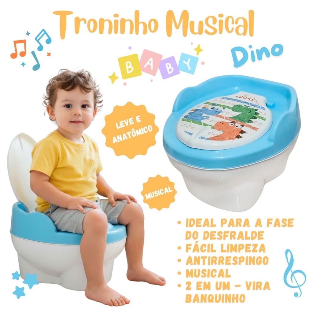 Troninho Infantil Musical 3x1 Penico Assento Redutor Criança Menino Menina Azul