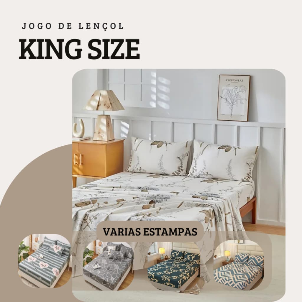 Lençol King 4 Peças Com Elástico Fronha Jogo Roupa De Cama King Size Antialérgico Premium