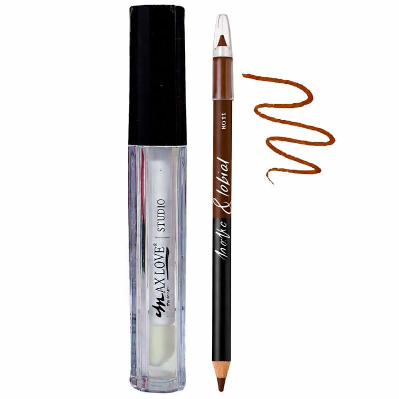 kit com Gloss duplo lápis labial+lápis de sobrancelha+Gloss