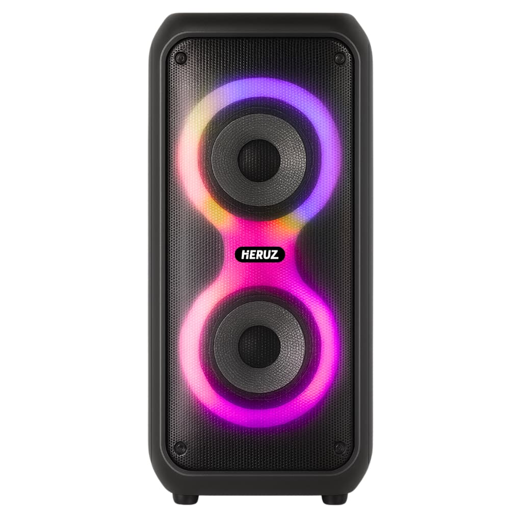 Caixa de Som Portatil Amplificada 2 Altos Falantes Caixinha Grande Potencia Heruz LED Bluetooth Recarregavel