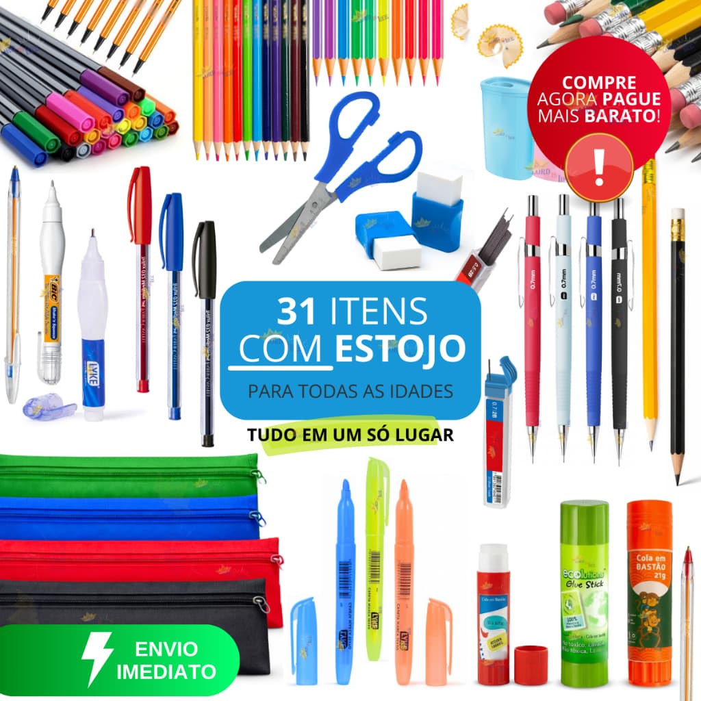 Estojo Escolar Masculino Material Escolar Completo Lapis de Cor Canetas Coloridas Kit Marca Texto