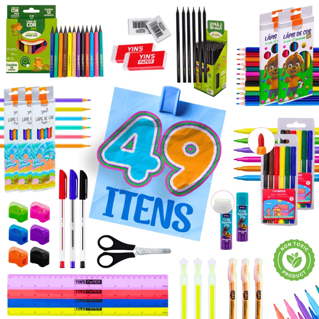 Kit Escolar Infantil Completo Material Lápis Cor Canetinha Colorida Ensino Fundamental 