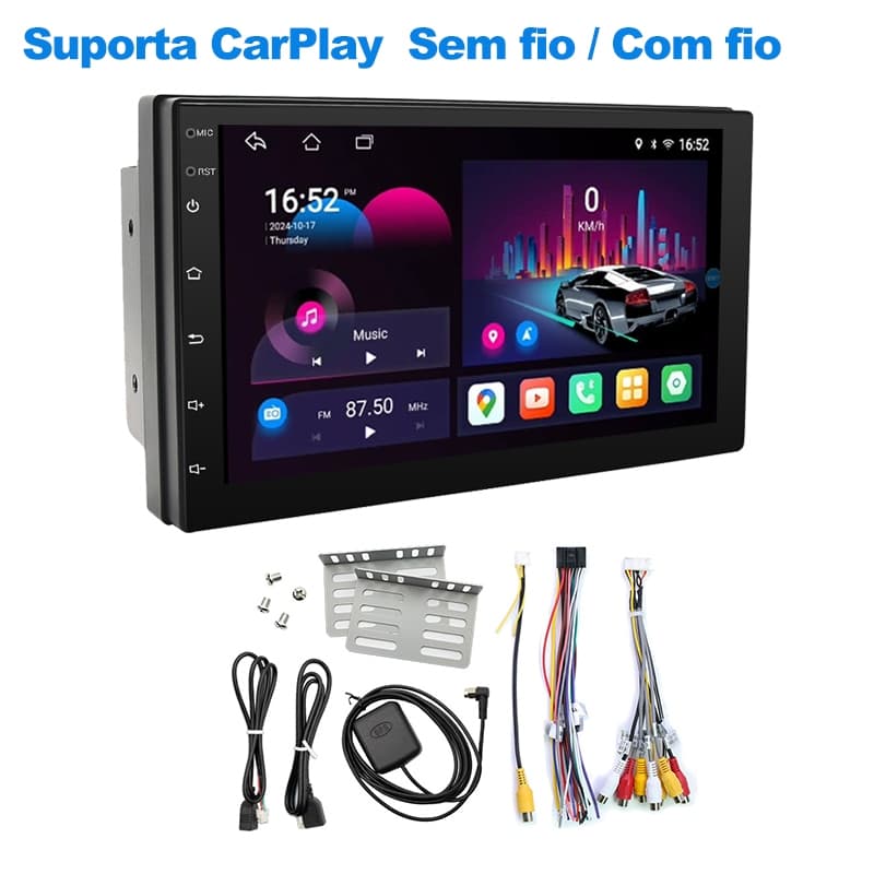 Central Multimídia 7" 9" MP10 2DIN Ajustável CarPlay/Android Auto Bluetooth 5.0  bluetooth  2 din de toque carplay Unive