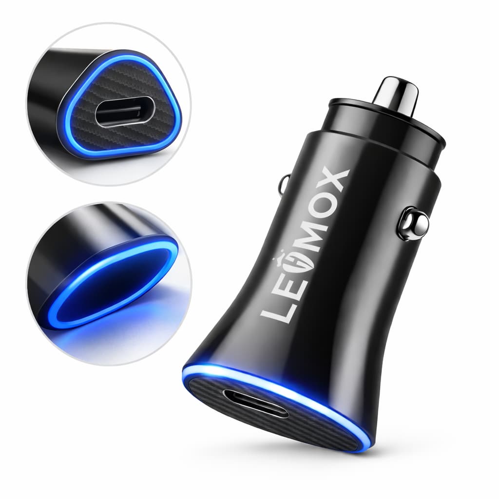 Carregador Veicular Turbo USB C 20W Lehmox Carregamento Rápido iPhone Android