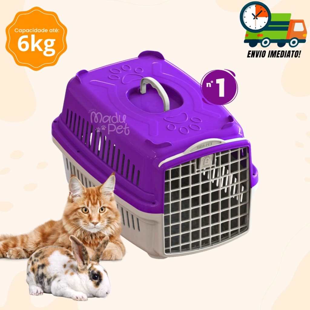 Caixa de Transporte Para Pets Cães e Gatos até 06 kg (N01) COR LILÁS Reforçada MMA PET Promoção