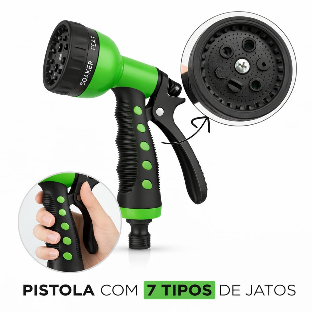 Esguicho Para Mangueira Jardim Flexível Pistola 7 Jatos Bico