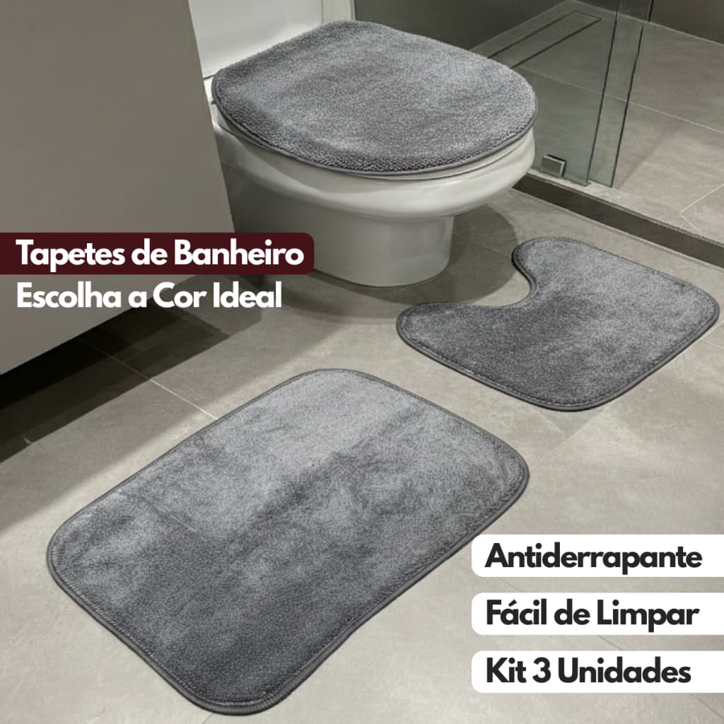 Jogos de Tapetes para Banheiro 3 Peças Algodão Pelúcia Macio Antiderrapante Conjunto