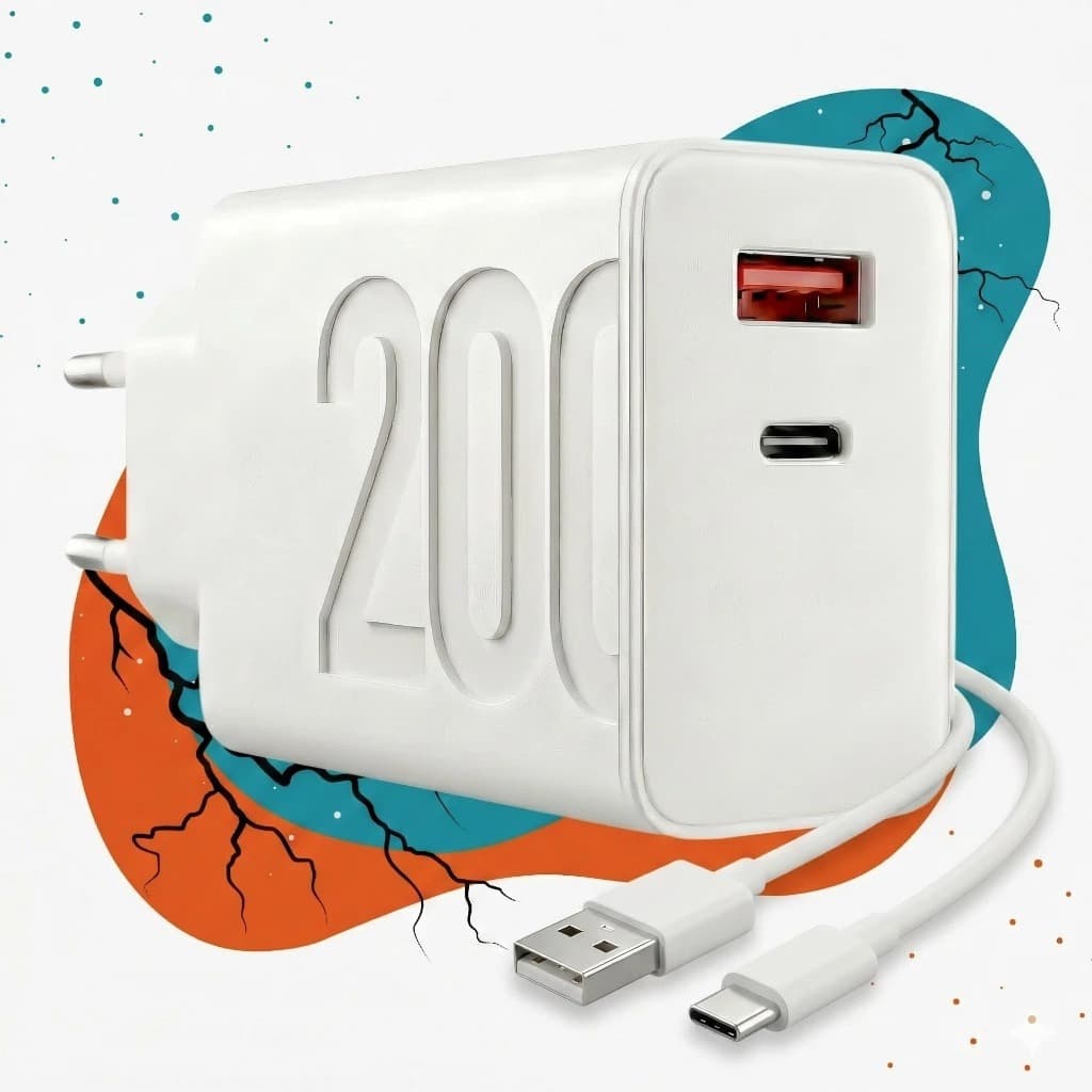 Carregador Turbo 200W USB-C + USB-A QC 3.0 Power Delivery Compatível Xiaomi