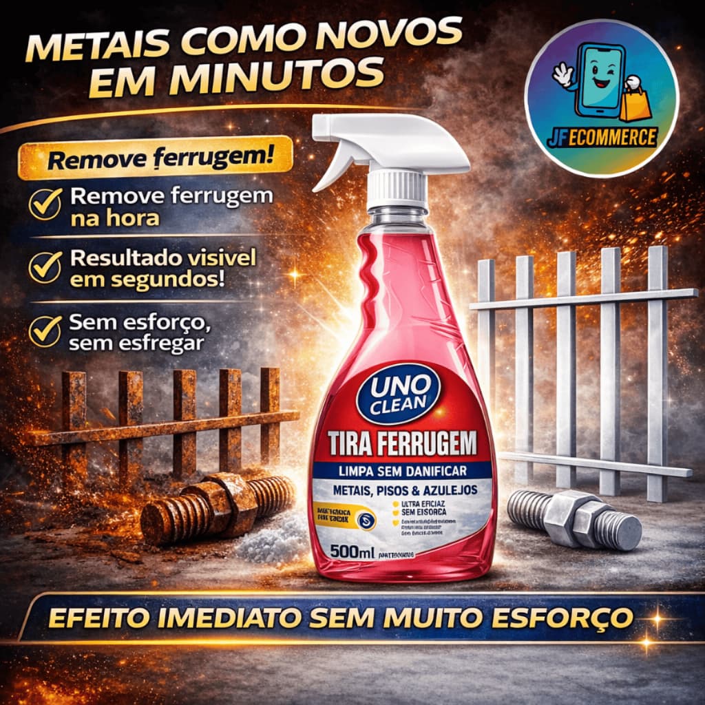Spray Tira Ferrugem Uno Clean 500Ml Metal Inox Azulejo Rejunte Ferragens Piso Oxidacao Remove Fácil