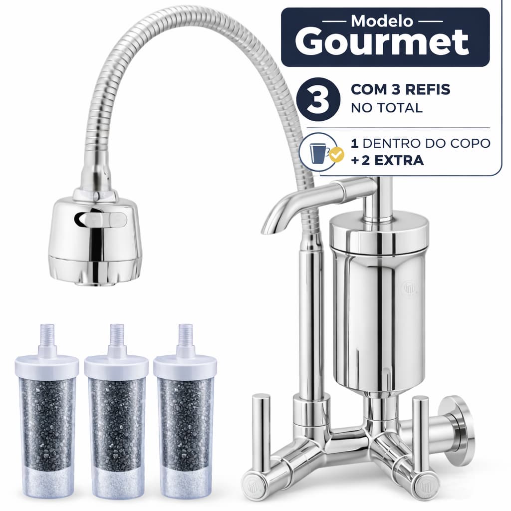 Torneira Gourmet de Cozinha com Filtro Tubo Flexível