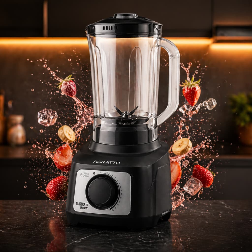 Liquidificador Turbo 1200W Agratto 3,2L Potente Alta Performance com 6 Lâminas Inox Multifuncional Ideal Suco vitamina