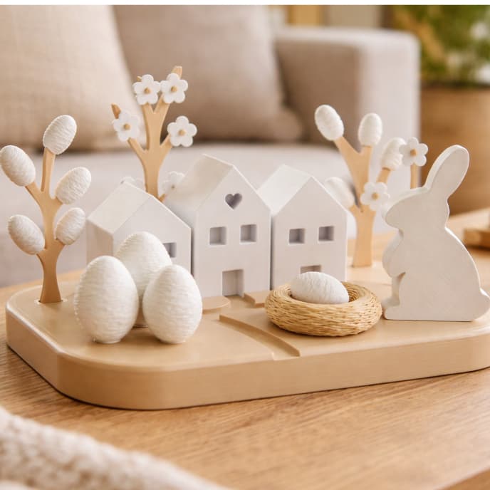 Decoração de Páscoa Coelho Decorativo Enfeite Mesa Páscoa Casinhas Coelhos e Ovos Centro de Mesa Páscoa