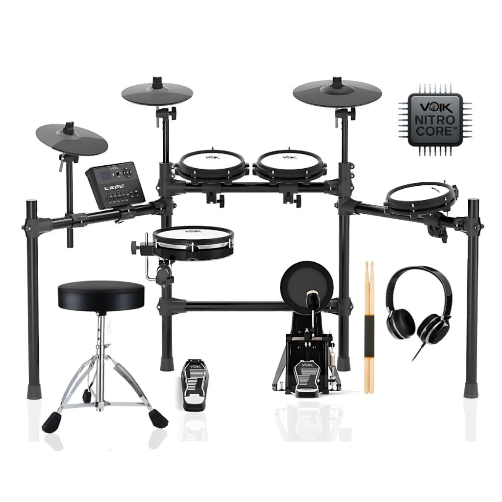 Bateria Eletrônica Voik DREAM800 MIDI Pads Mesh Caixa Toms Dual Zone Crash Ride Choke + Banco e Fone