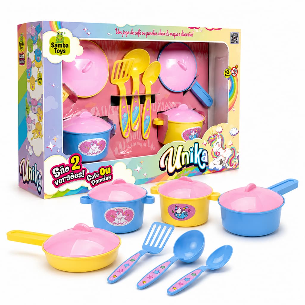 Kit Panelinhas Infantil Unicórnio 7 Peças Cozinha Brinquedo Menina Rosa