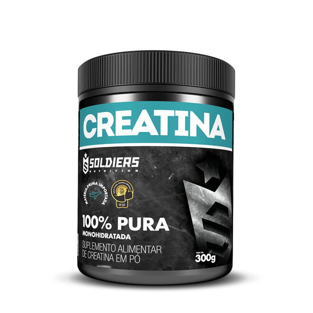 Creatina Monohidratada Pote 300g 100% Pura Importada Soldiers Nutrition Suplemento Performance Muscular Força
