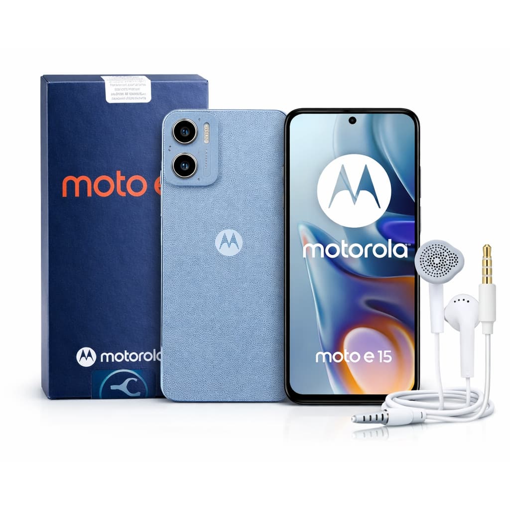 Kit Smartphone Moto E15 64GB 2GB RAM Tela Grande 6.7" Bateria 5000mAh Dual Chip + Fone de Ouvido