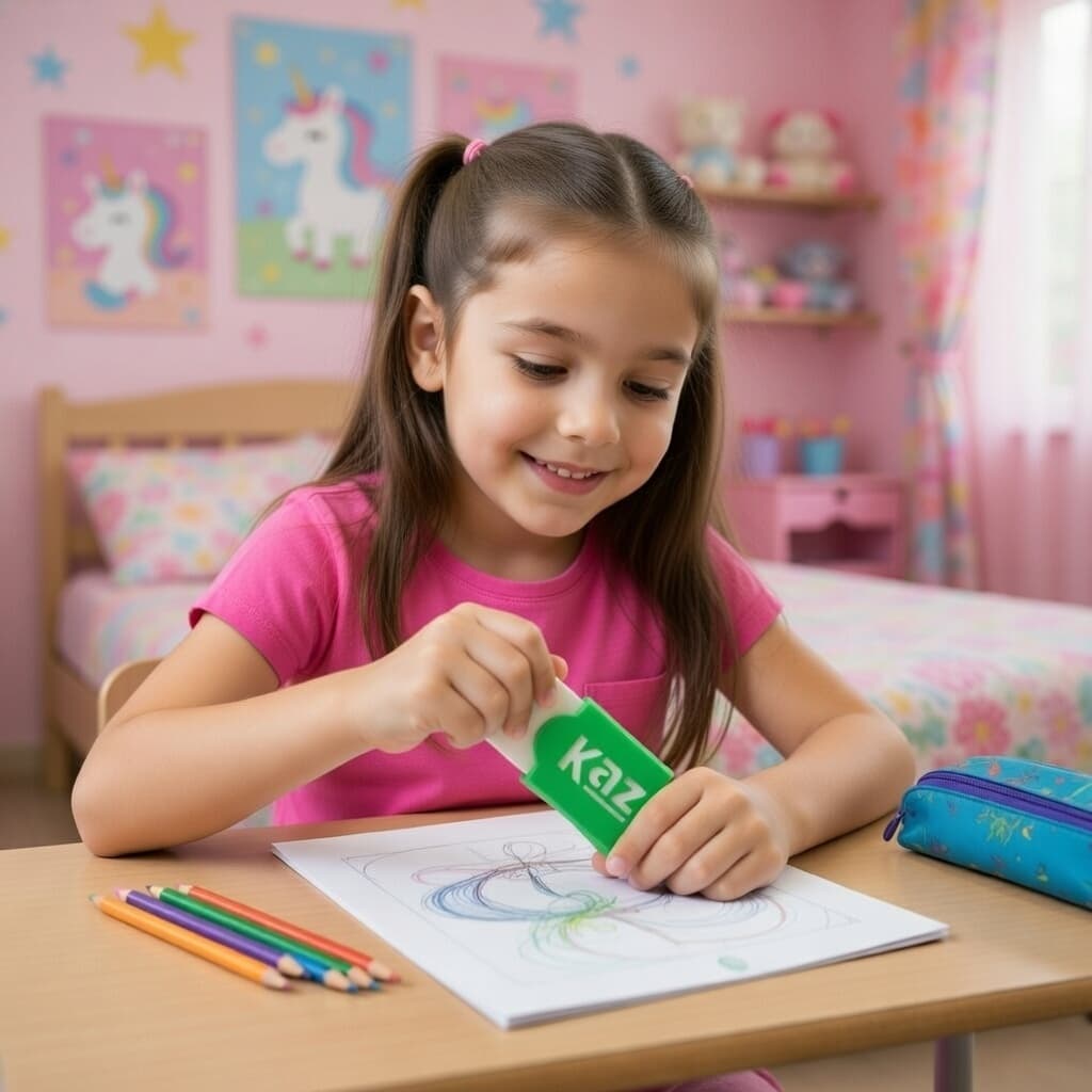 Borracha Escolar Branca Caixa com 24 Unidades Kaz com Capa Colorida Material Escolar Papelaria