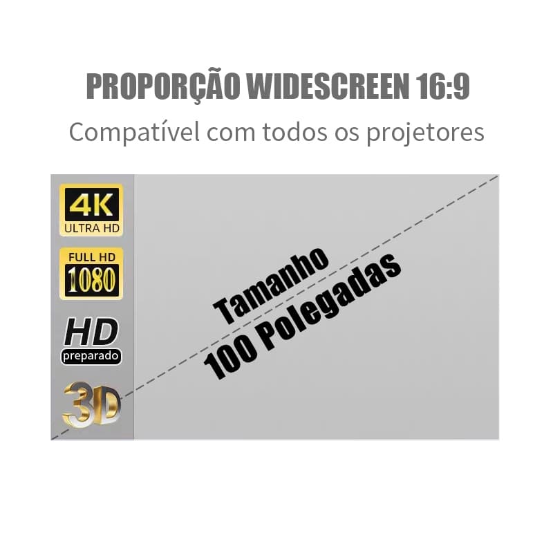Tela Projetor Portátil Refletiva 100 Polegadas 4K Full HD 16:9 Dobrável Antirreflexo Eye-Protection Para Home Theater