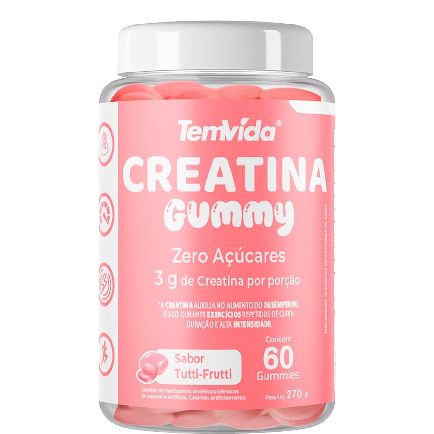 Creatina Gummy 3g de Creatina por porção sabores Tutti-Frutti e Maçã Verde 60 Gomas - Tem Vida