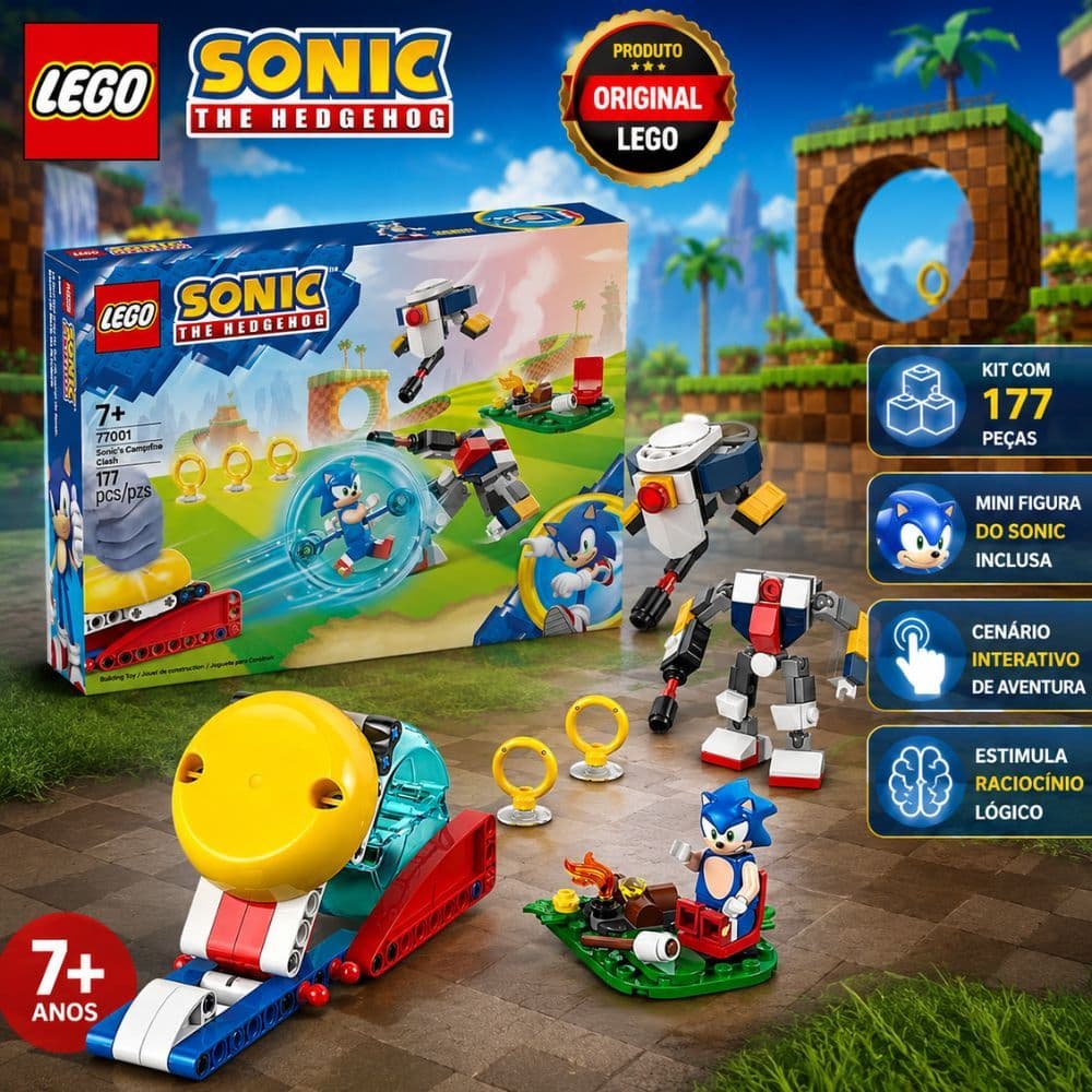 Lego Sonic The Hedgehog Batalha Na Fogueira Do Sonic - Lego Sonic Campfire Clash Kit 177 Peças 77001