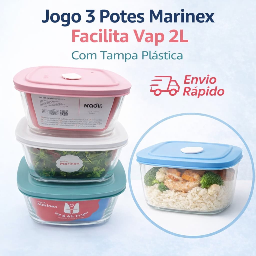 Kit 3 Potes Marinex 2L Facilita Vap Tampa VAP Prático Cozinha Temperado ENVIO IMEDIATO
