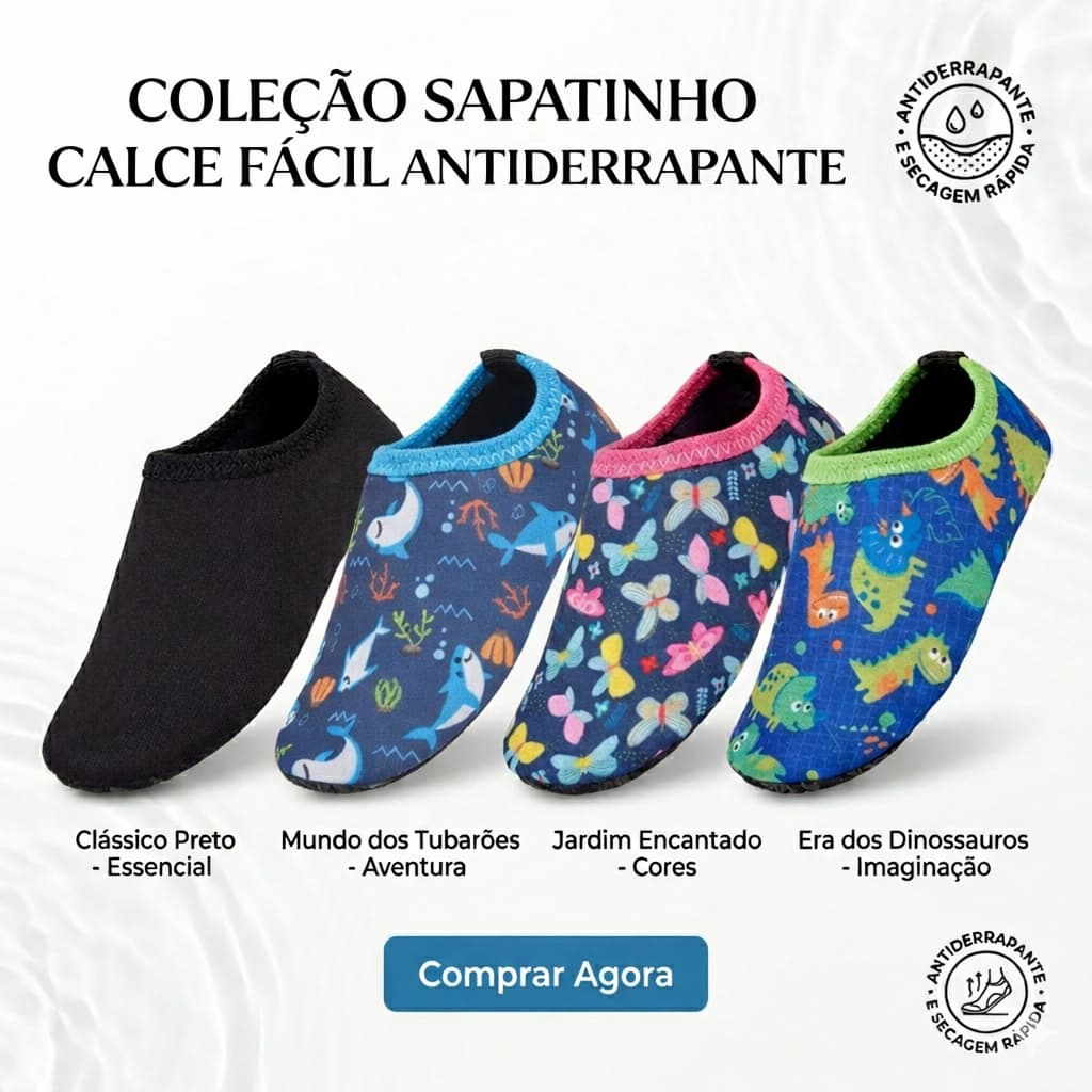 Sapatinho Calce Fácil Meia Sapatilha Antiderrapante  Confortável e Macio para Primeiros Passos e Brincadeiras