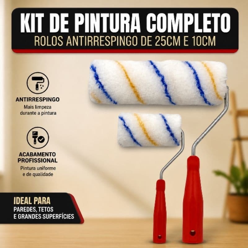Kit de Pintura Completo - 2 Rolos (4” e 10”) - Parede e Reforma