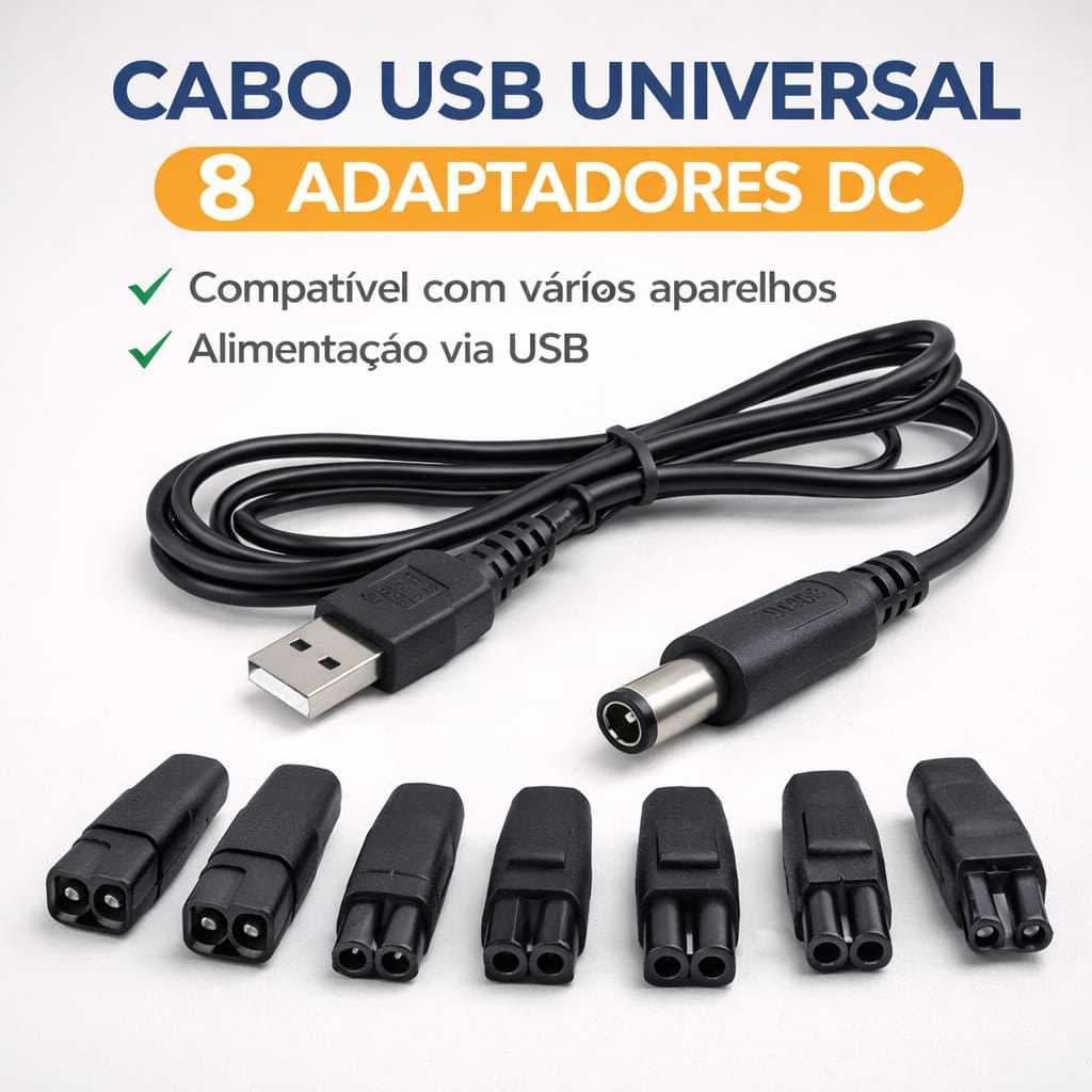 Cabo Carregador USB Universal 5V 8 Unidades Adaptador Compatível com Barbeador Roteador Eletrônicos.