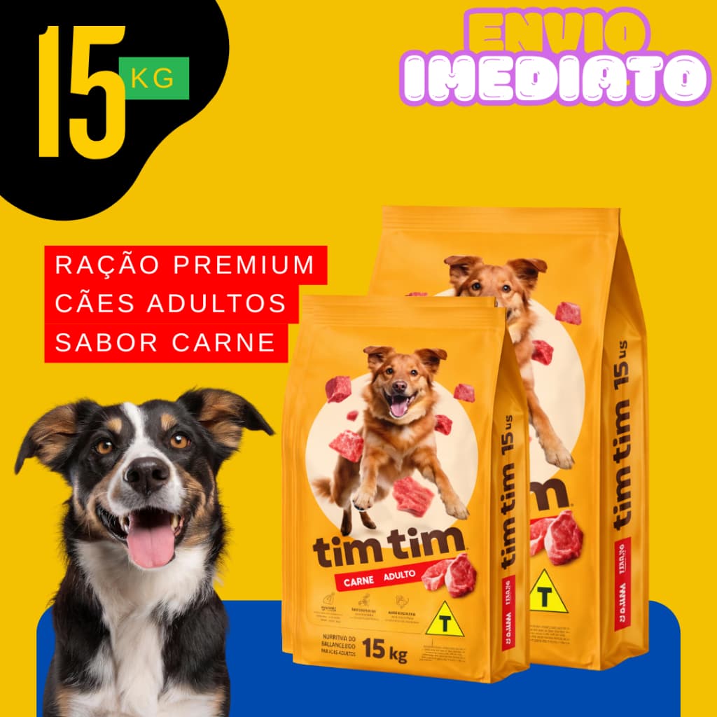Ração p/caes Tim Tim Adulto Premium Todas as Raças 15kg - Envio Imediato