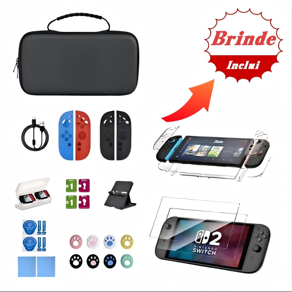 Novo Bolsa KIT Para Todo Switch 2,*Capa + Bolsa + Pelicula* para Nintendo Switch 2
