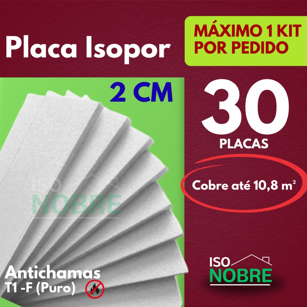 Kit 30 placas Isopor Antichama EPS 2cm (20x400x900) Construção Civil, Térmica p/Forro, Parede e Controle de Temperatura