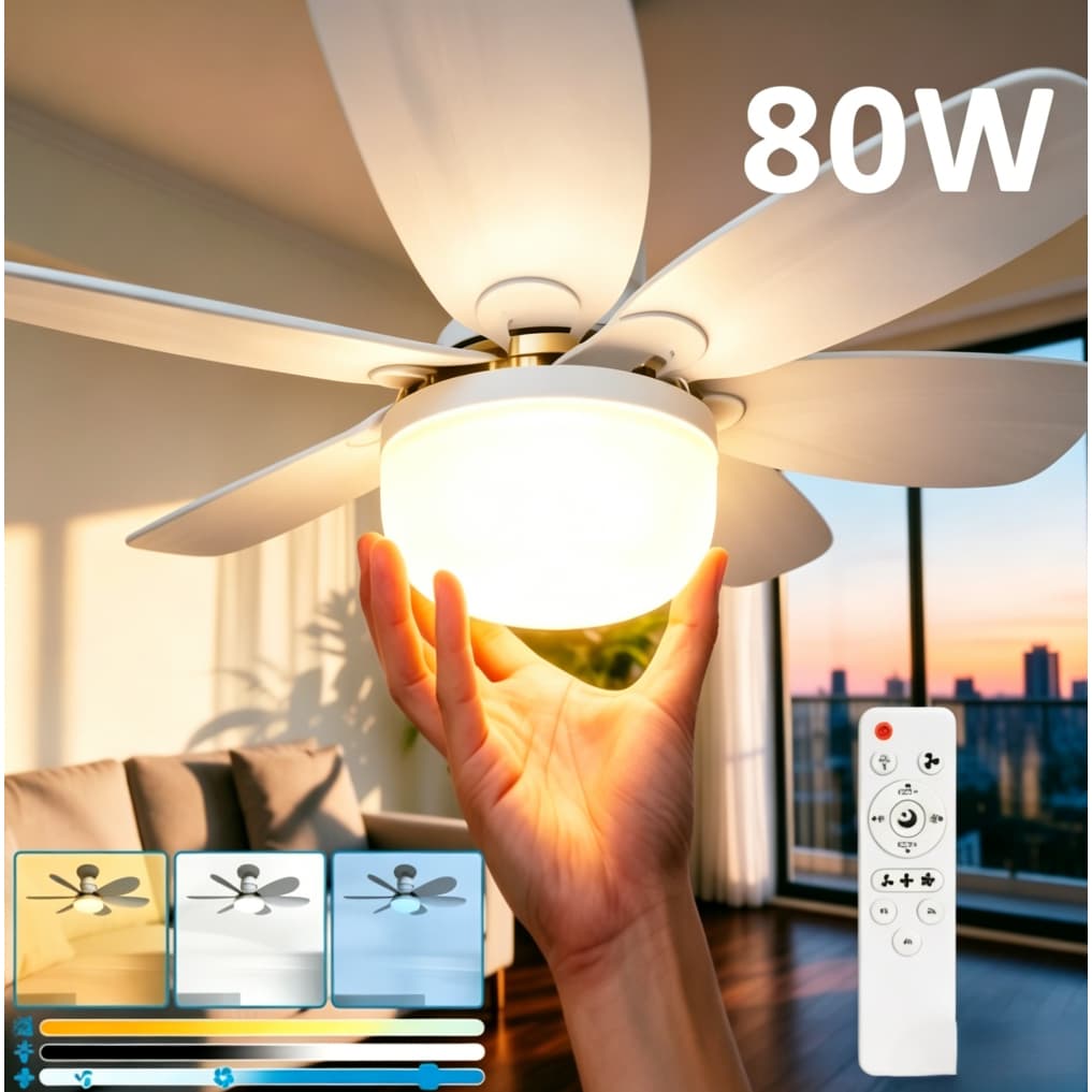 Ventilador de Teto 80W PRO 42 E27 Controle Remoto Silencioso Luminária 3 Modos Luz Econômico Para Casa