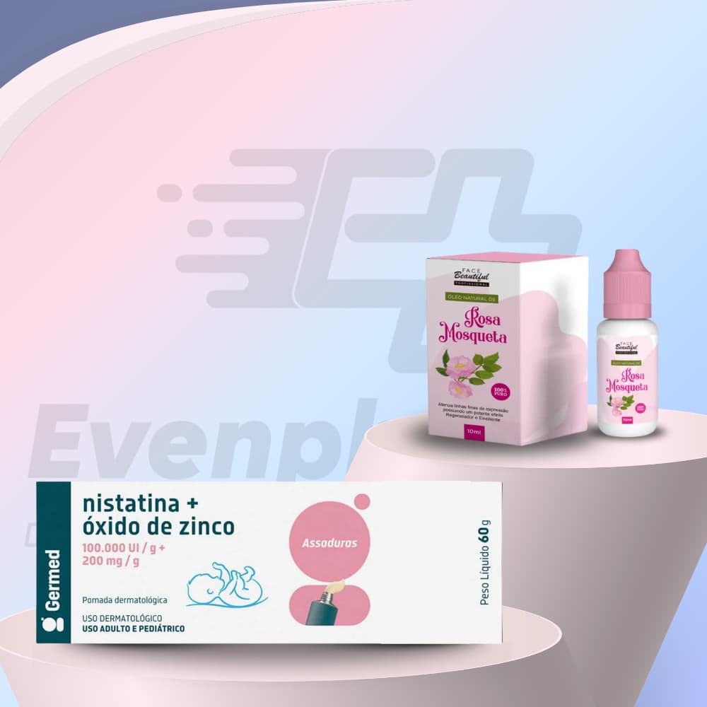 Kit Creme pomada para assadura com óxido de zinco 60g+oleo de rosa mosqueta 10ml