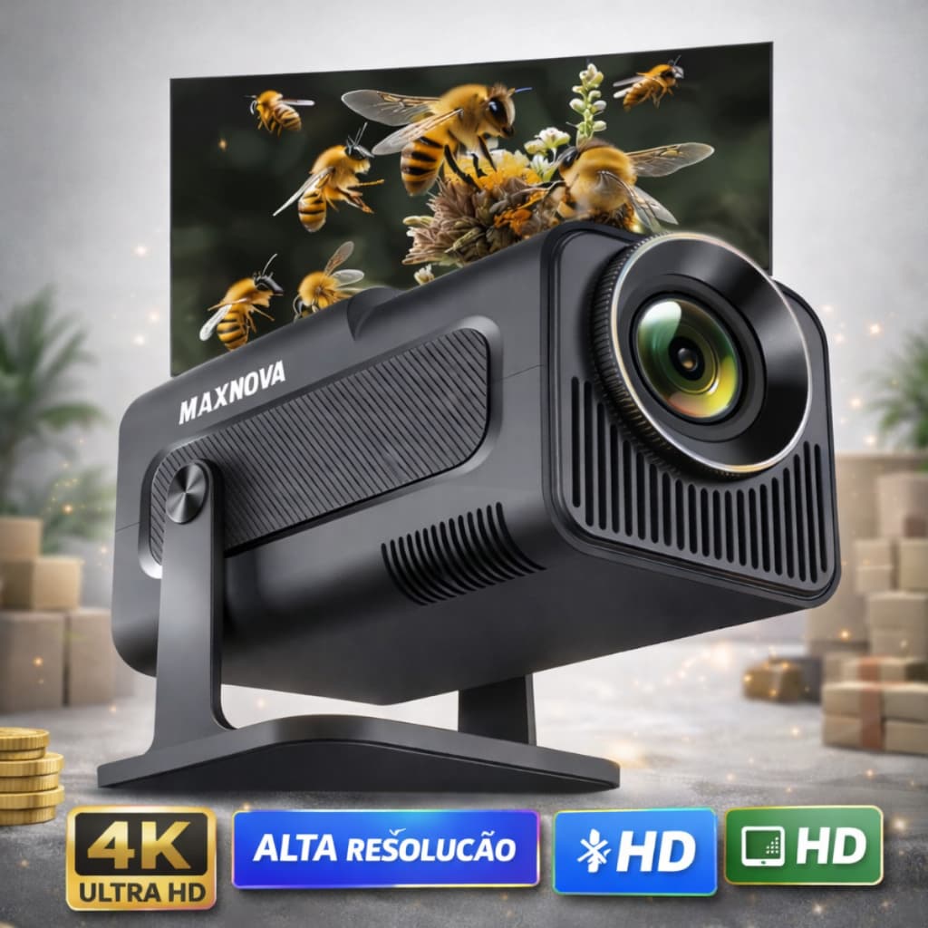 Projetor HY320 Android Wifi Portátil 4K FullHd Smart Bluetooth Ultra Hd 150 Polegadas