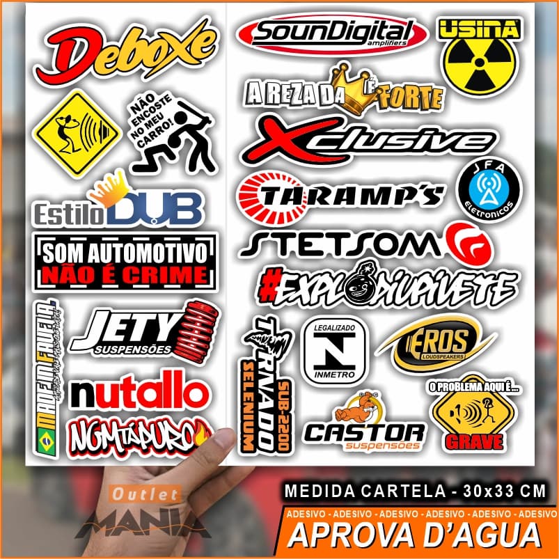 Kits 44 a 22 Adesivos para Carro Som Automotivo e Rebaixado - Marcas Frases Pancadão - APROVA D'ÁGUA