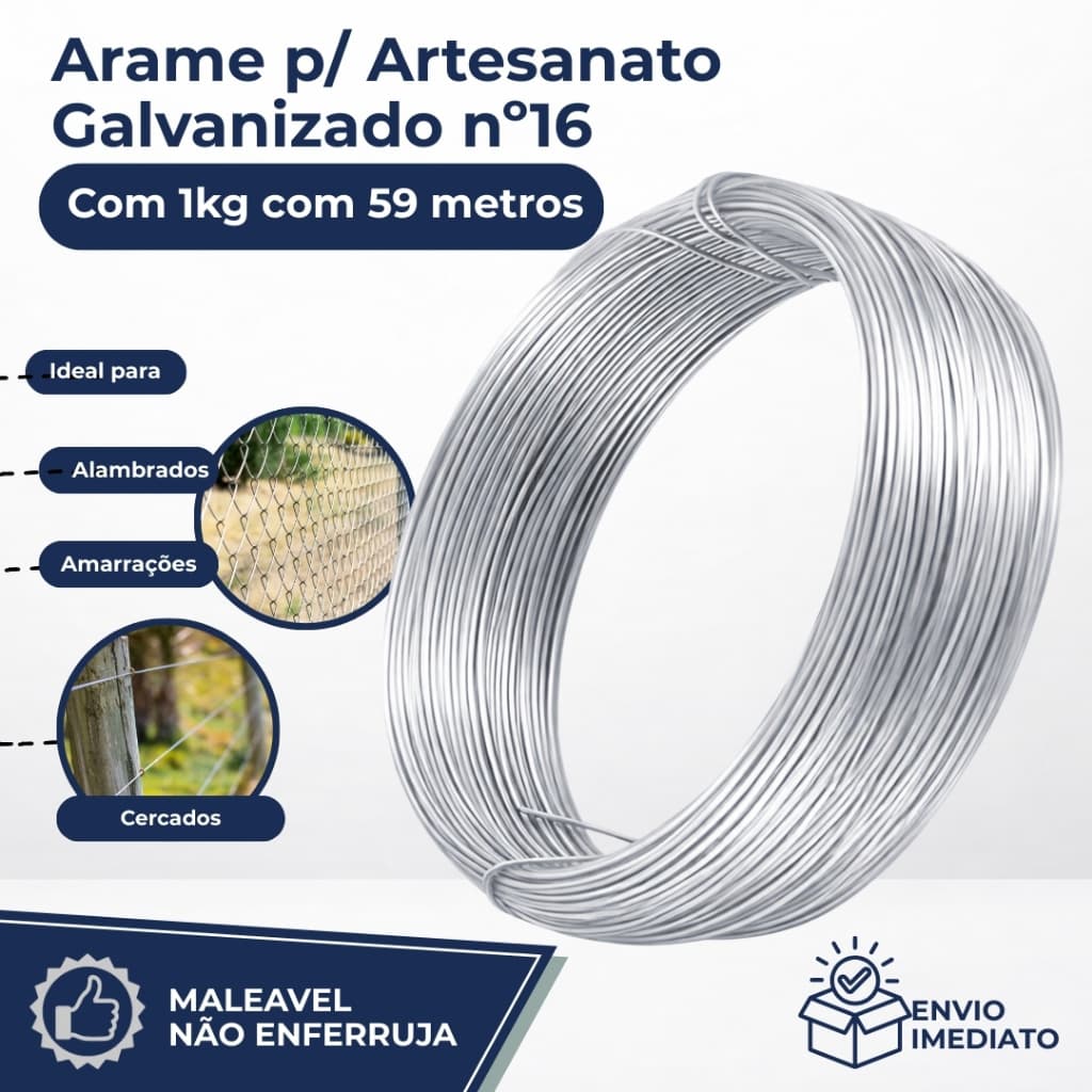 Arame Galvanizado Gerdau N16 fio1,65 mm Rolo com 59MT 1kg para Cercas e amarrações Construção Jardim