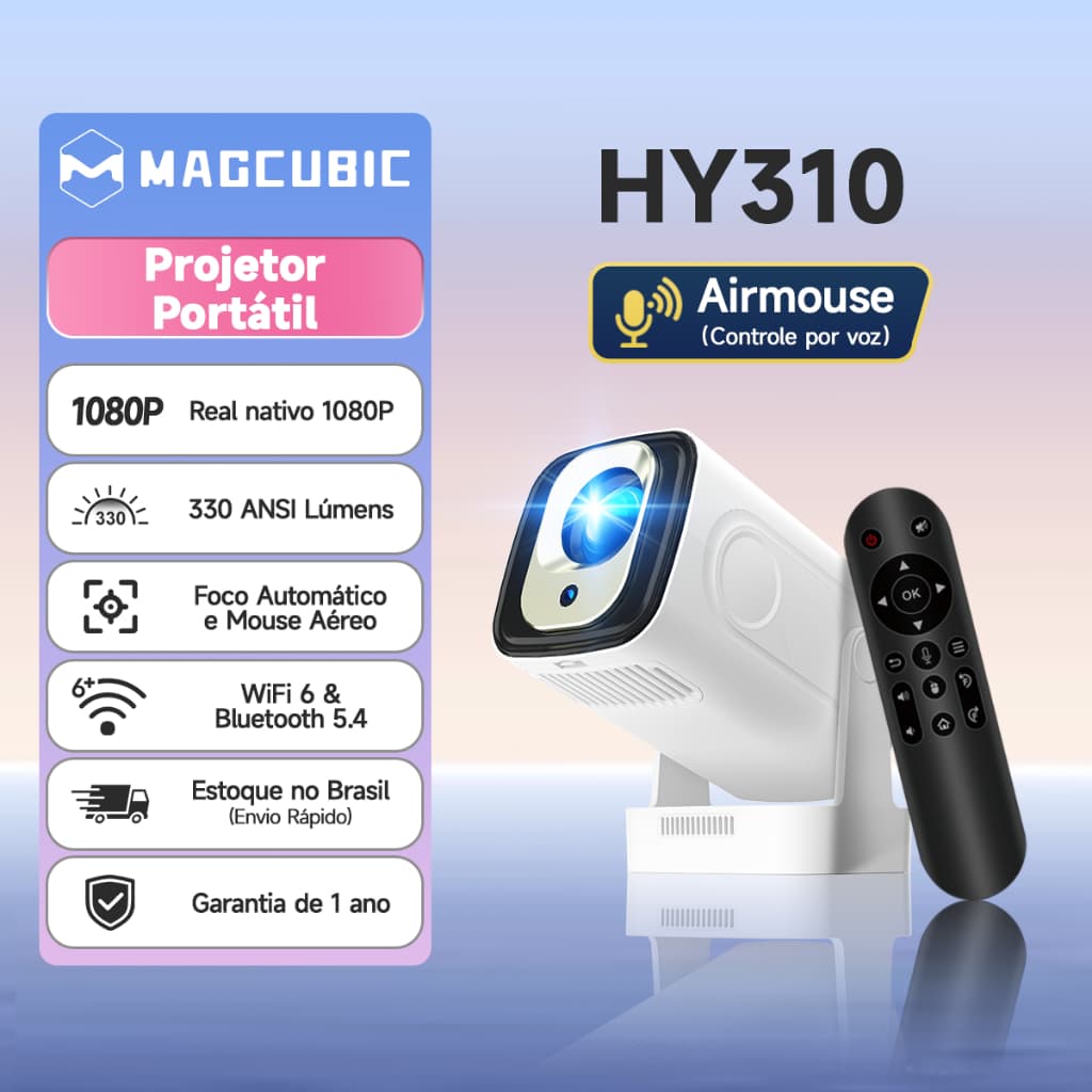 MAGCUBIC HY310 Mini Projetor Portátil 4K Android 11 com foco automático controle por voz WiFi6 BT5.4