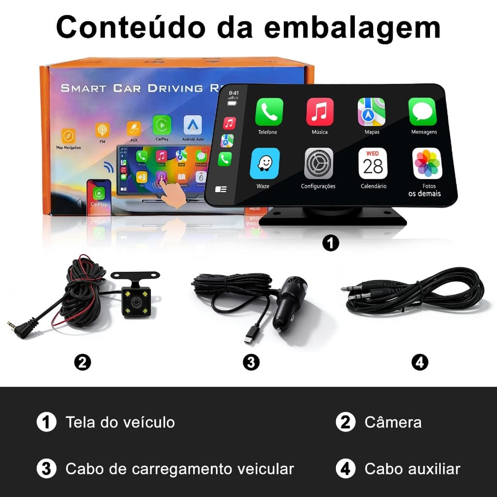 Central Multimídia Automotiva Sem Fio Carplay Android Auto Airplay Tela 7" IPS WiFi Dual Band