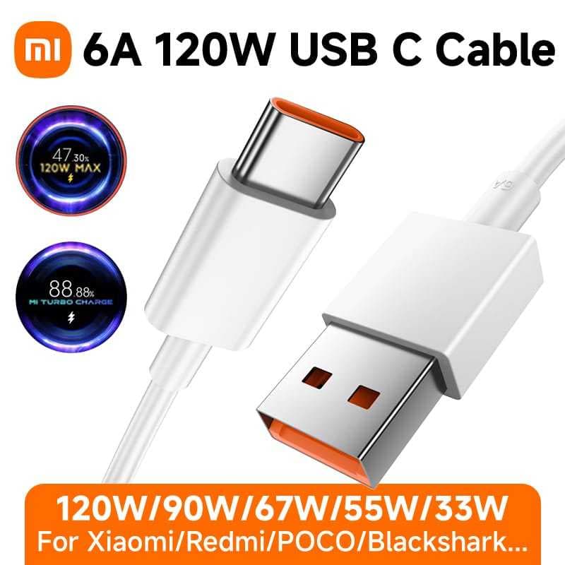 Cabo Xiaomi Turbo 120W 90W 67W 33W Tipo C 6A Ativa Mi Turbo Charge Poco Mi Redmi