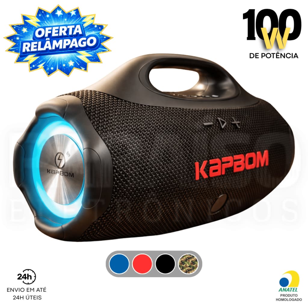 BOOMBOX 4 Caixa de Som POTENTE 100W / 50W RMS Portátil Bluetooth Rádio FM TWS AUX Prova D' Água