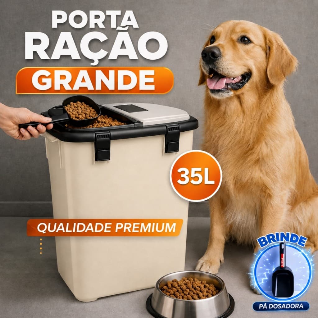 Porta Ração 15kg Para Cachorro E Gato Pet Ultra Resistente Vedação Completa + Pá Dosadora