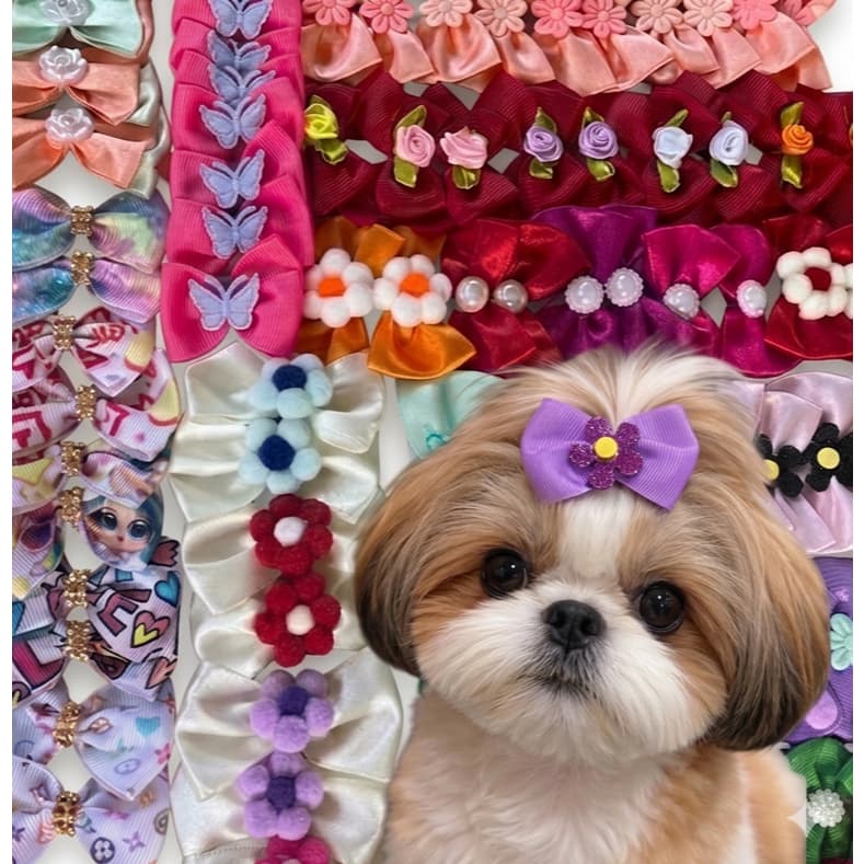 Kit 50 Laços Pet Médio Sortidos – Lacinhos para Shih Tzu, York, Lhasa | Pet Shop Promoção